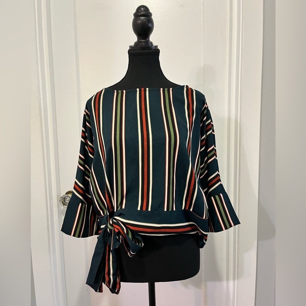 She + Sky Green & Orange Striped – ~21.5 P2P – Size M